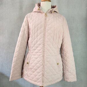 Laundry by Shelli Segal Pink Quilted Jacket | Size L | Gold Tone Hardware